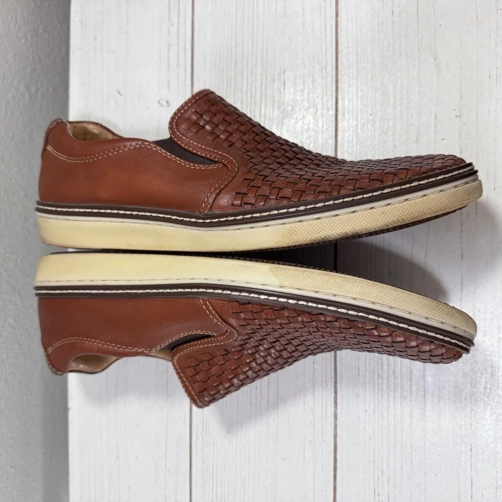 Johnston & Murphy J&M Mens Brown Woven Leather Sheepskin Slip On Loafers 10M